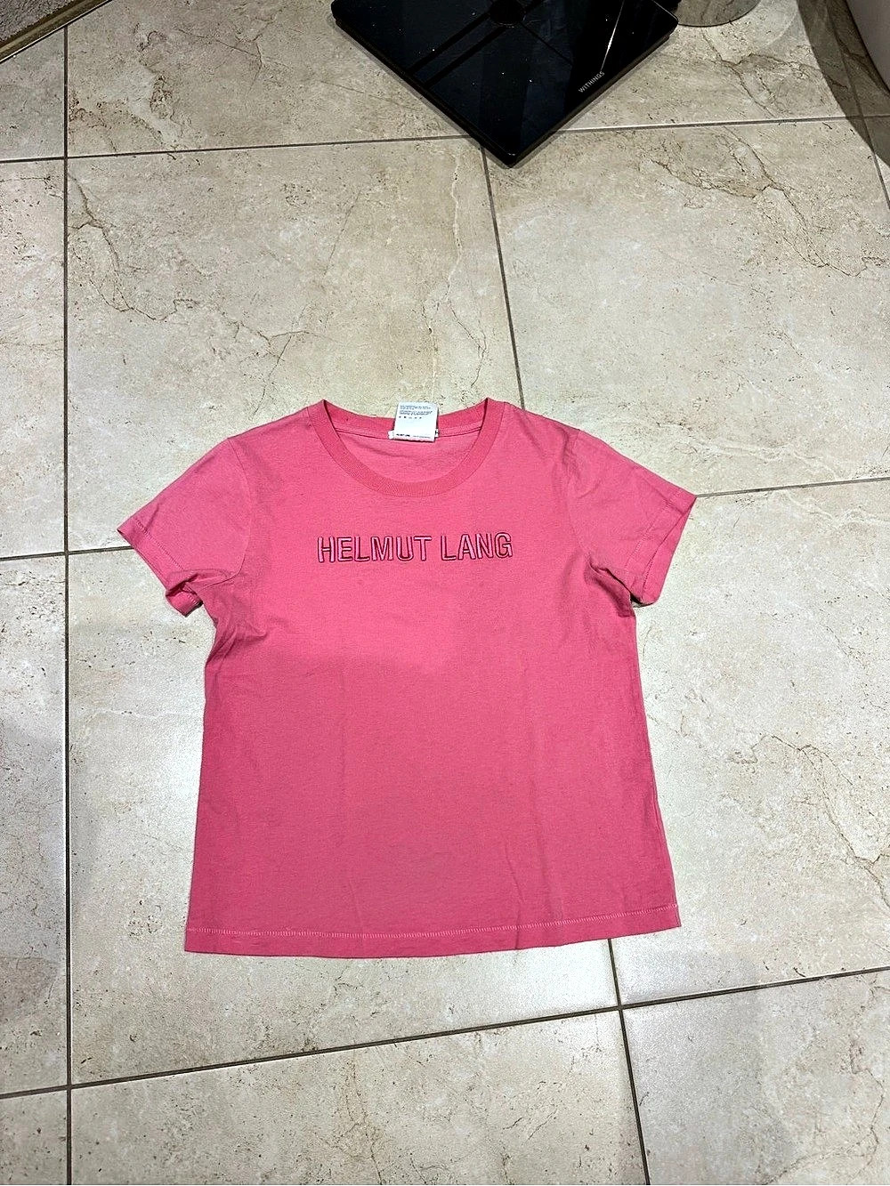 Helmut Lang Logo Embroidered Crewneck T-Shirt Pink Cotton Tee large